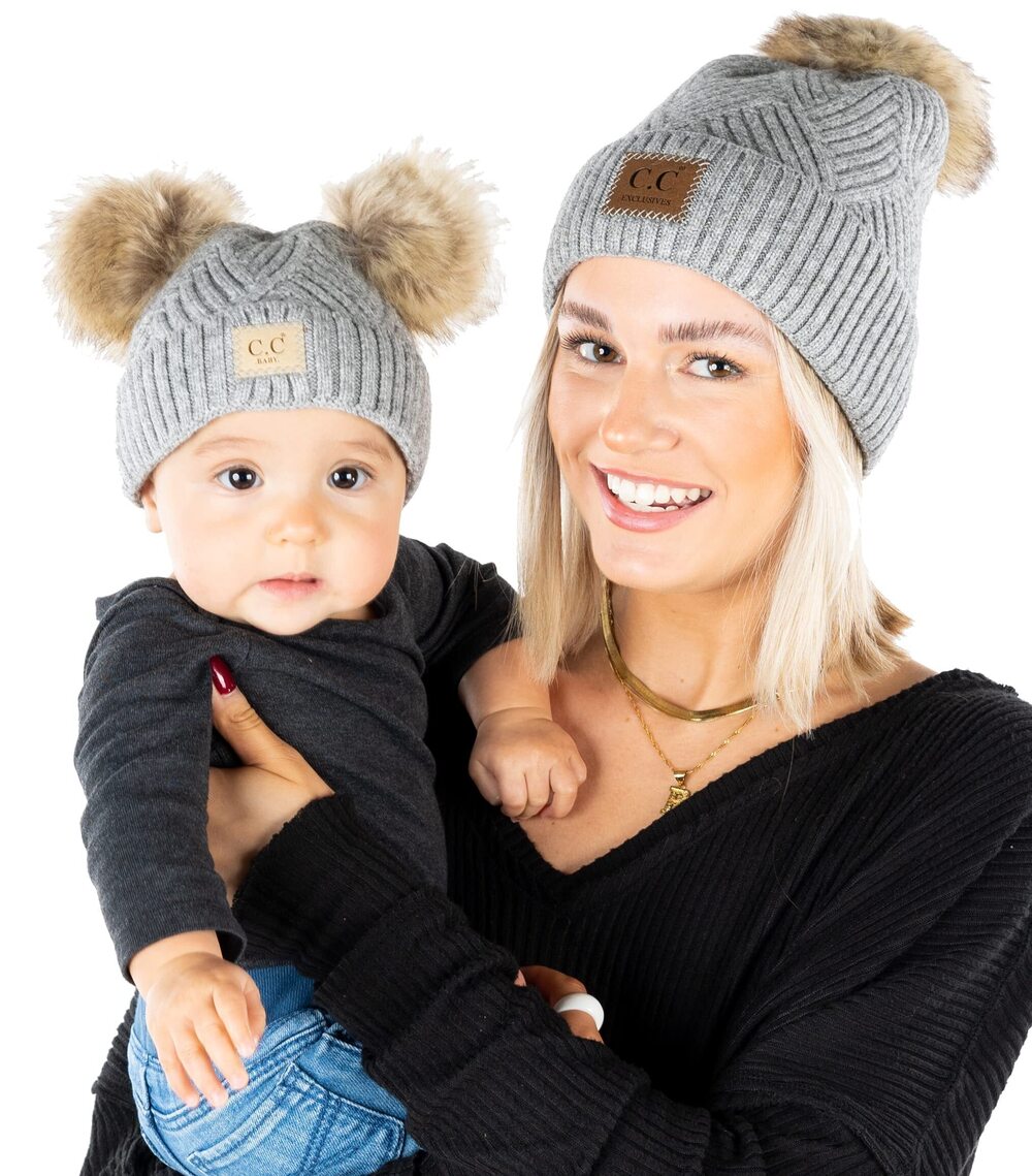 2923 Double Pom Adult/Infant Mommy & Me Bundle 2 Pack - Diagonal